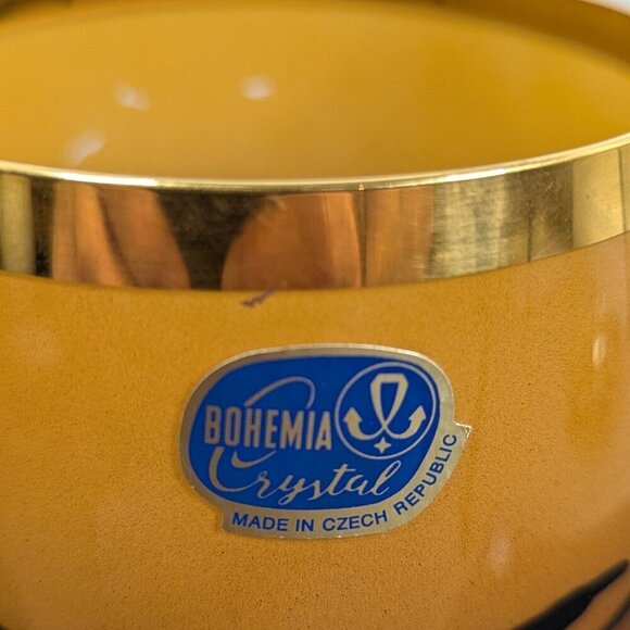 BOHEMIA Crystal Vintage Tiger Stripe Amber Black Gold Vase - Picture 2 of 10